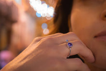 Anillo de compromiso, anillo promesa, anillo de plata ley .925, anillo solitario con circonia morada