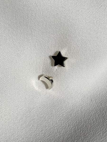 Lunita y estrellita, Broqueles aretes pequeños de Plata Ley .925