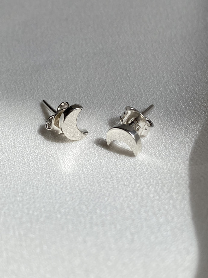 Fase luna, Broqueles Aretes pequeños de Plata Ley